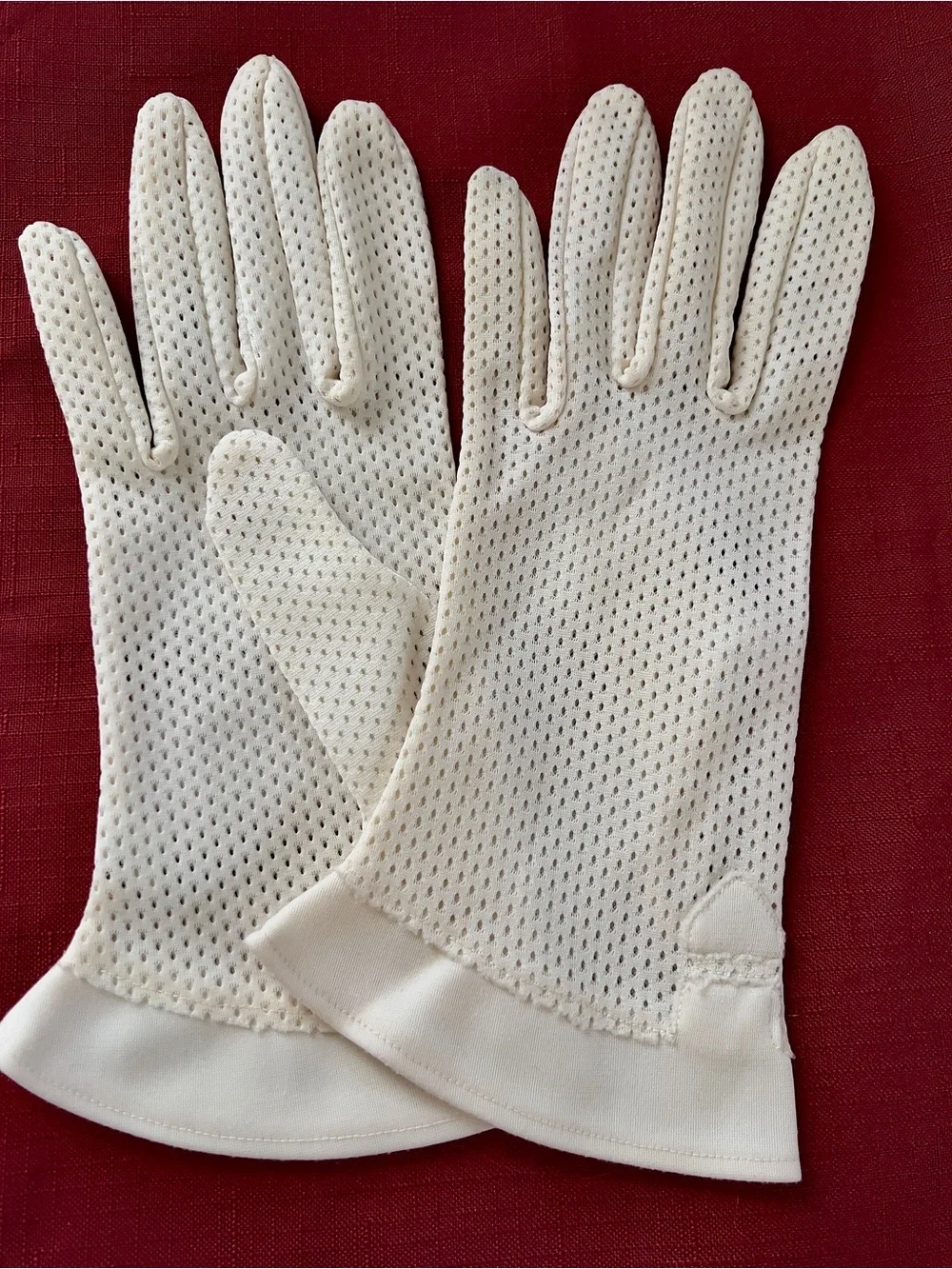 Deadstock Vintage 1950s KAYSER Cream Nylon Mesh Gloves Size 7.5